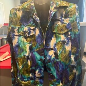 Colorful Textured Button-Up Jacket in Blue, Green, Olive mp14